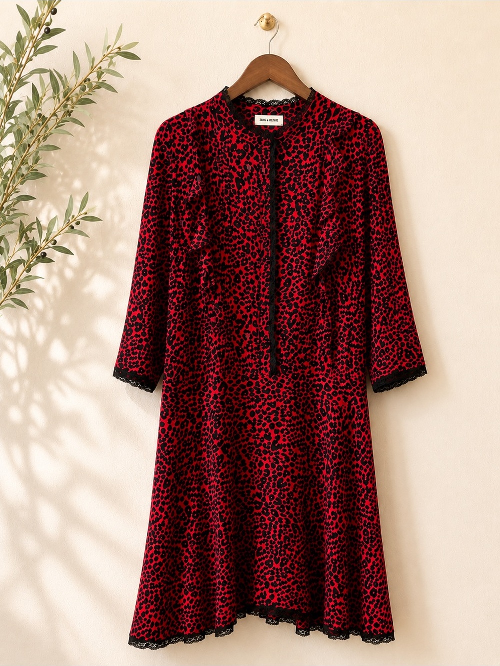 Zadig & Voltaire Remo Print Leo Red Leopard Print Lace Trim Dress S
